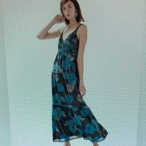 White House Black Market Blue and Black Floral Maxi Dress